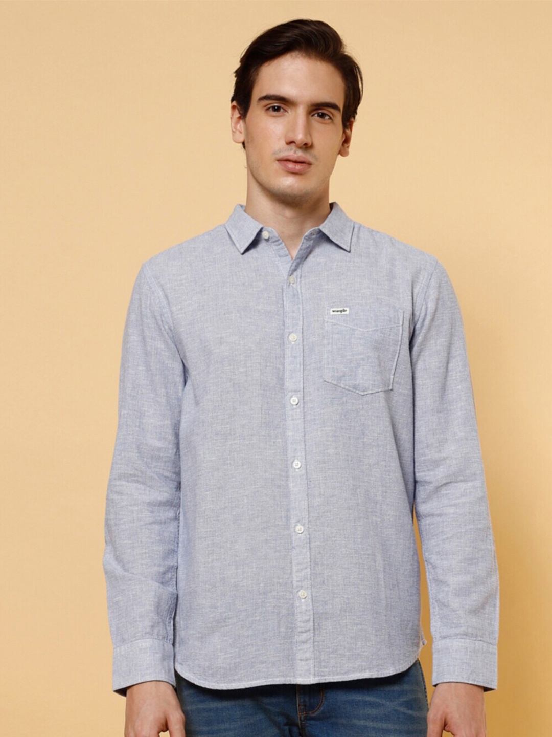 

Wrangler Spread Collar Long Sleeves Cotton Casual Shirt, Blue