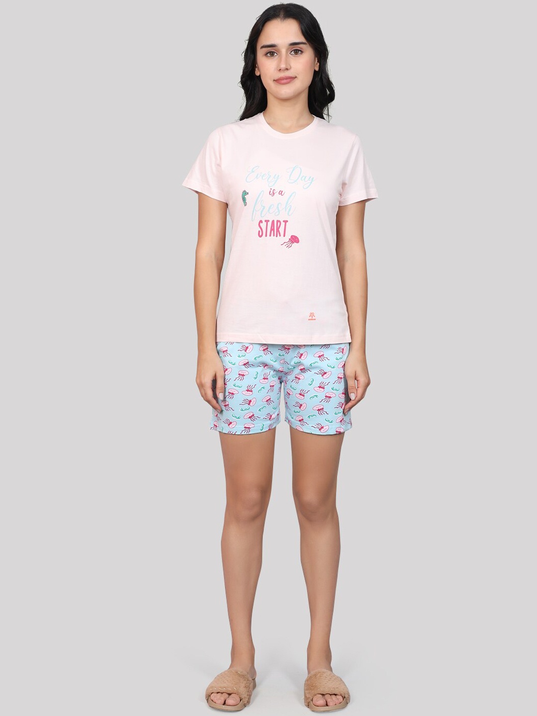 

evolove Conversational Printed Pure Cotton Night Suit, Pink