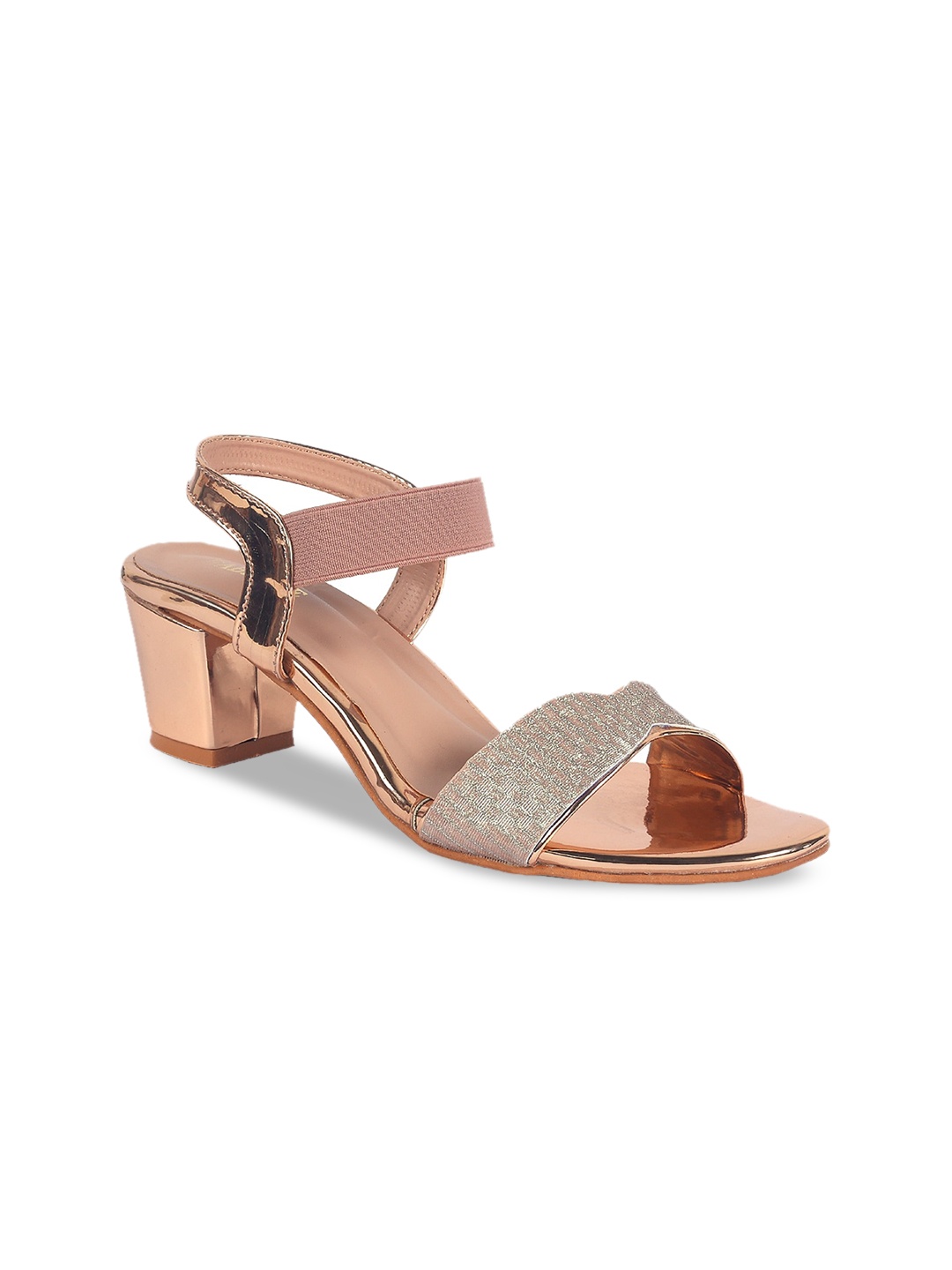 

FABBHUE Embellished Open Toe Block Heels With Backstrap, Rose gold