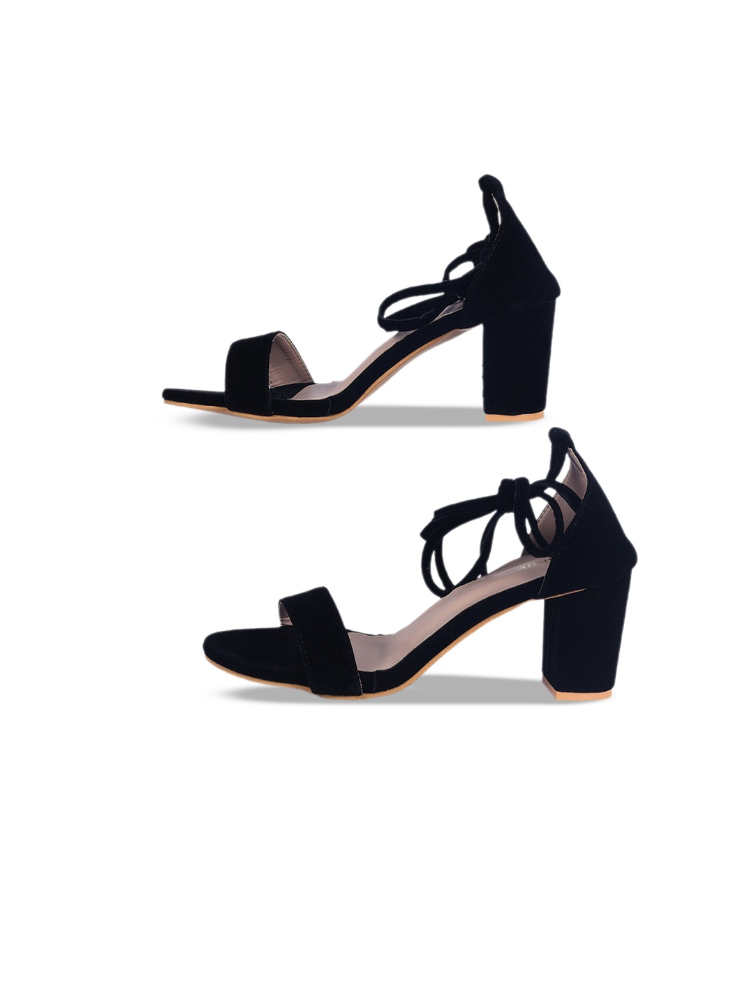 

FABBHUE Block Heels With Tie-Up Detail, Black