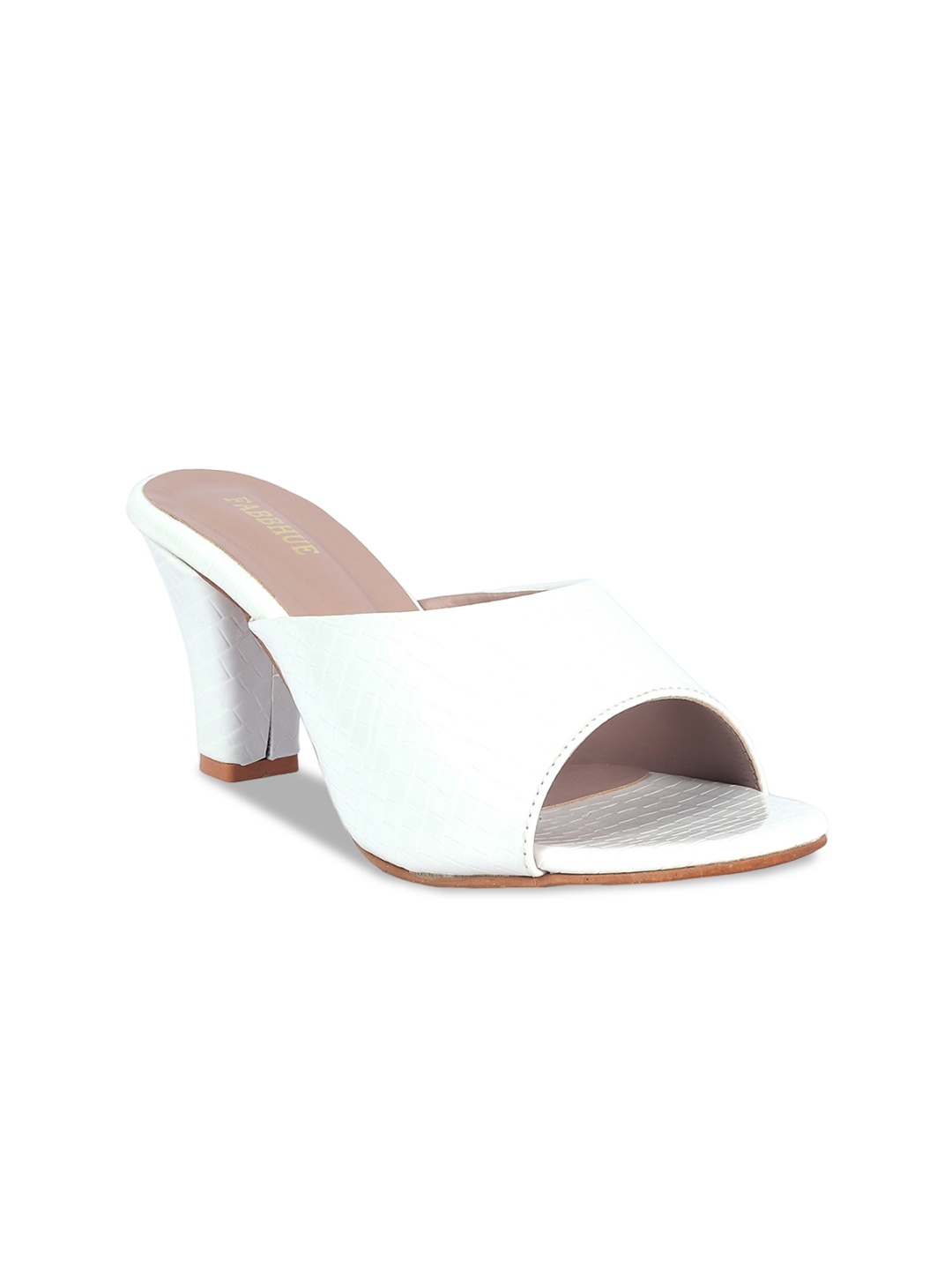 

FABBHUE Textured Peep Toe Block Heels, White