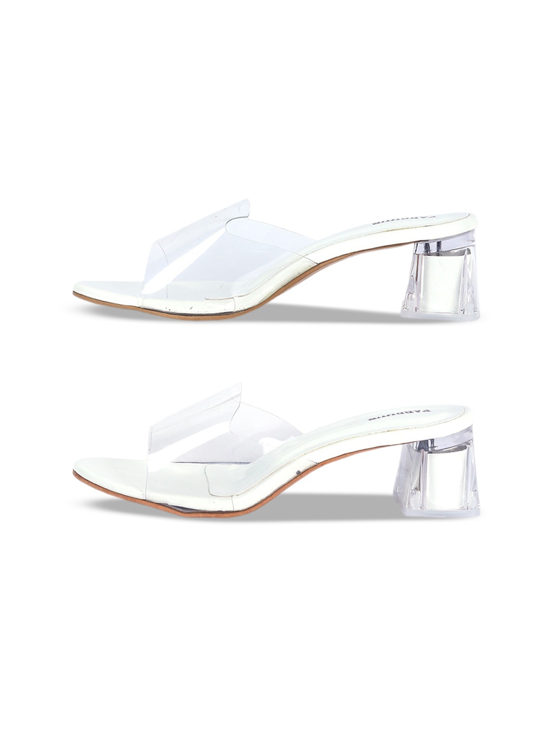 

FABBHUE Transparent Strap Open Toe Block Heels, White