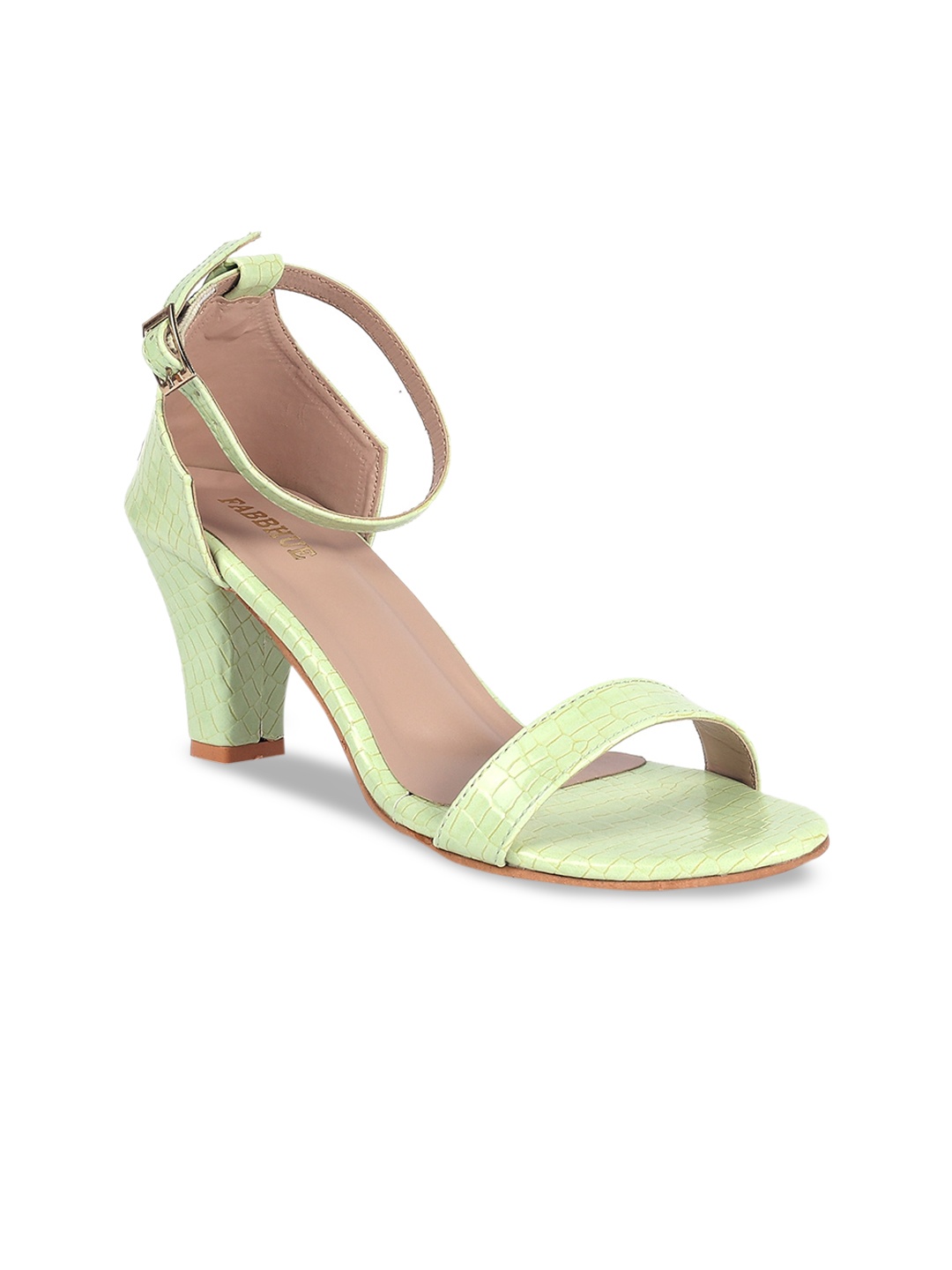 

FABBHUE Textured Block Heels With Buckles, Lime green