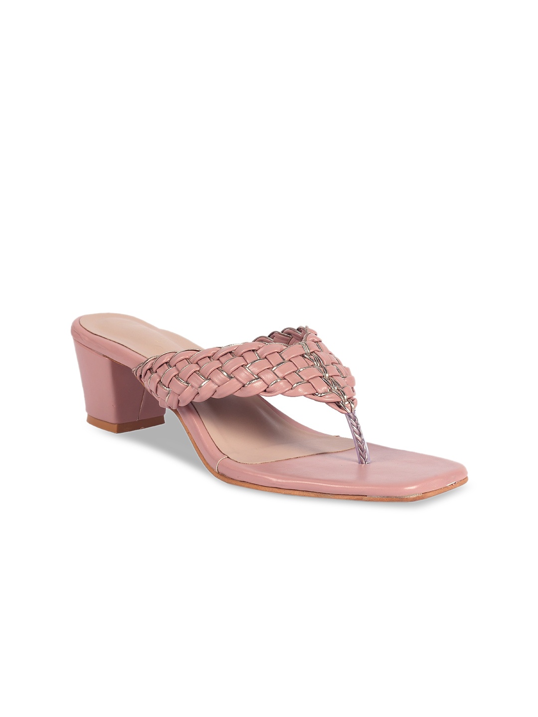 

FABBHUE Textured Square Toe Block Heels, Peach