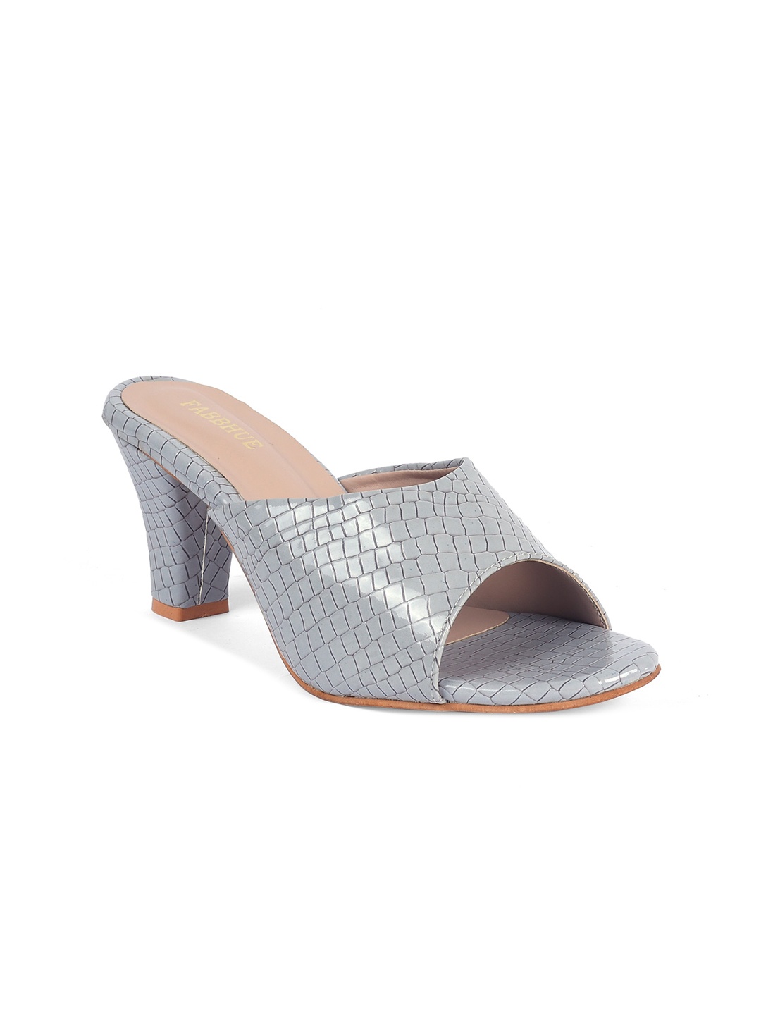 

FABBHUE Textured Open Toe Block Heels, Grey