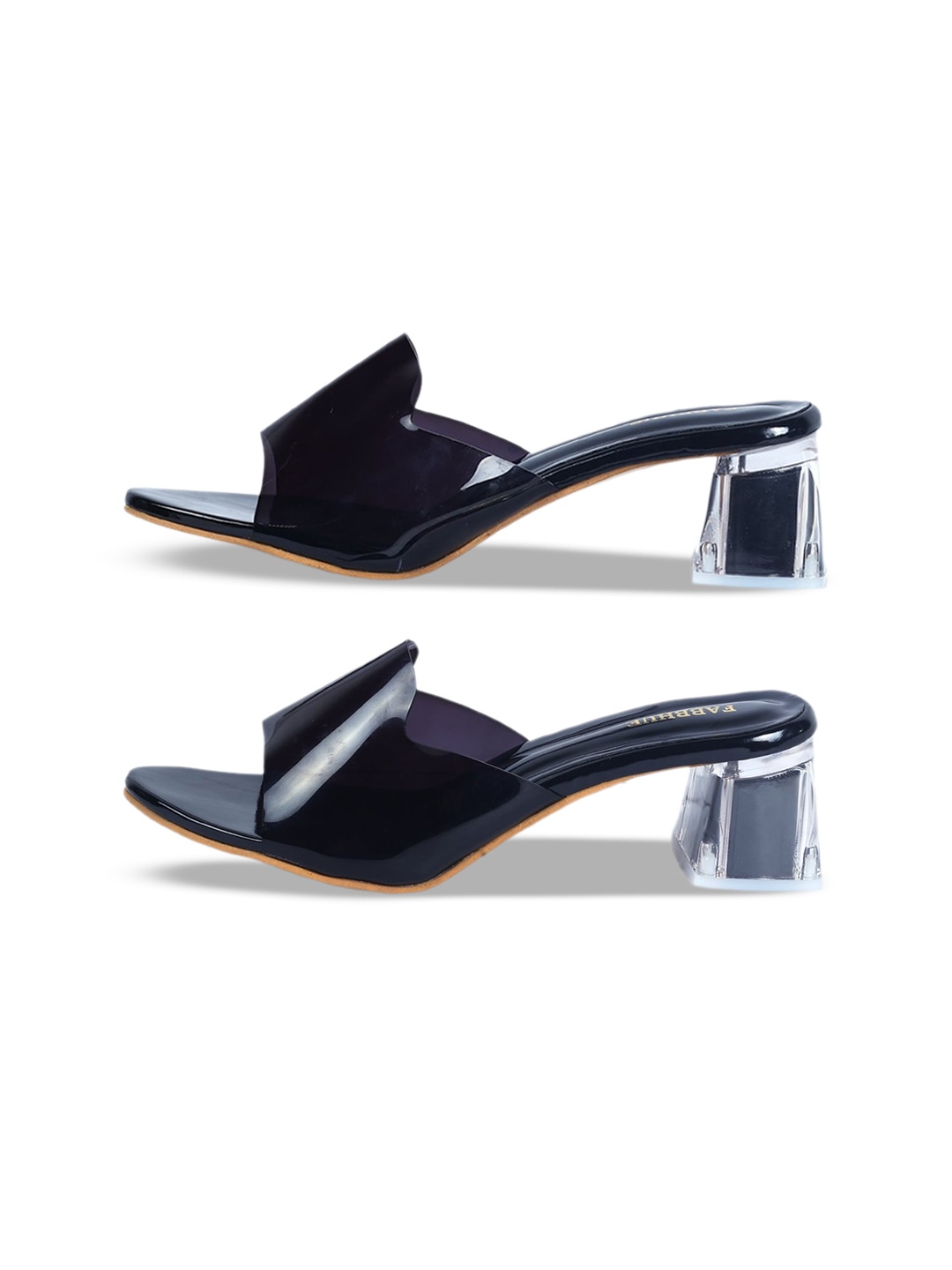 

FABBHUE Transparent Strap Open Toe Block Heels, Black