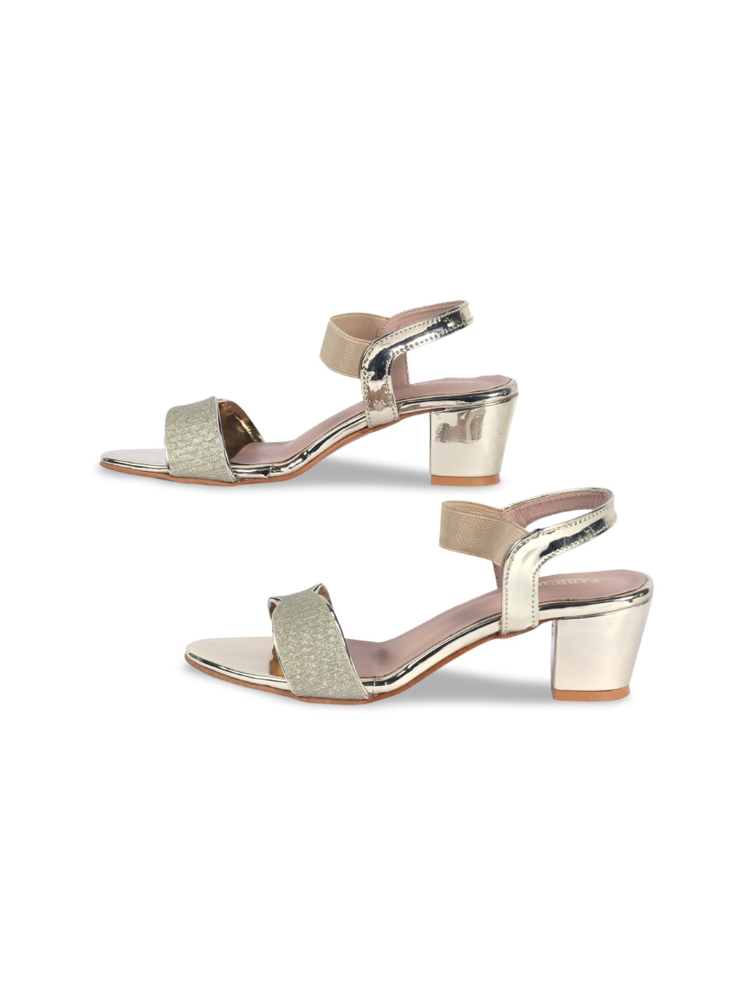 

FABBHUE Embellished Open Toe Block Heels With Backstrap, Gold