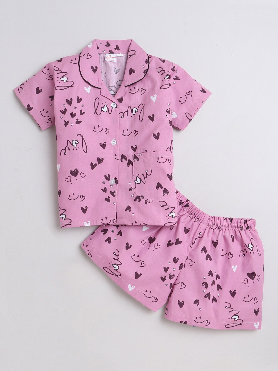 

The Magic Wand Kids Conversational Printed Pure Cotton Night Suit, Pink