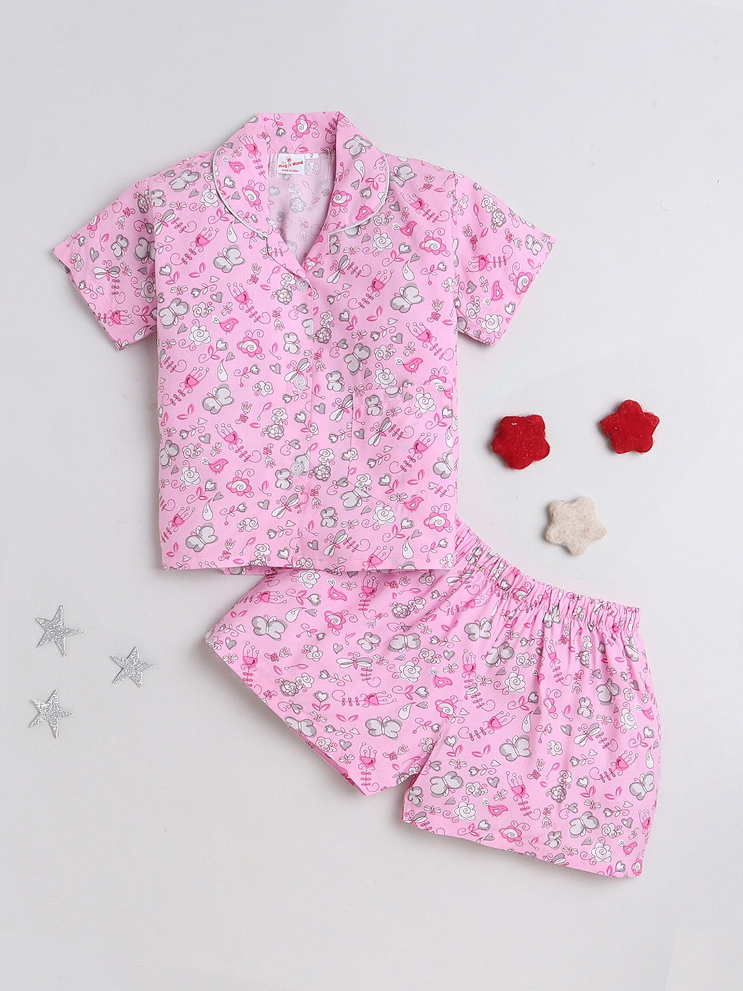 

The Magic Wand Kids Conversational Printed Pure Cotton Night Suit, Pink