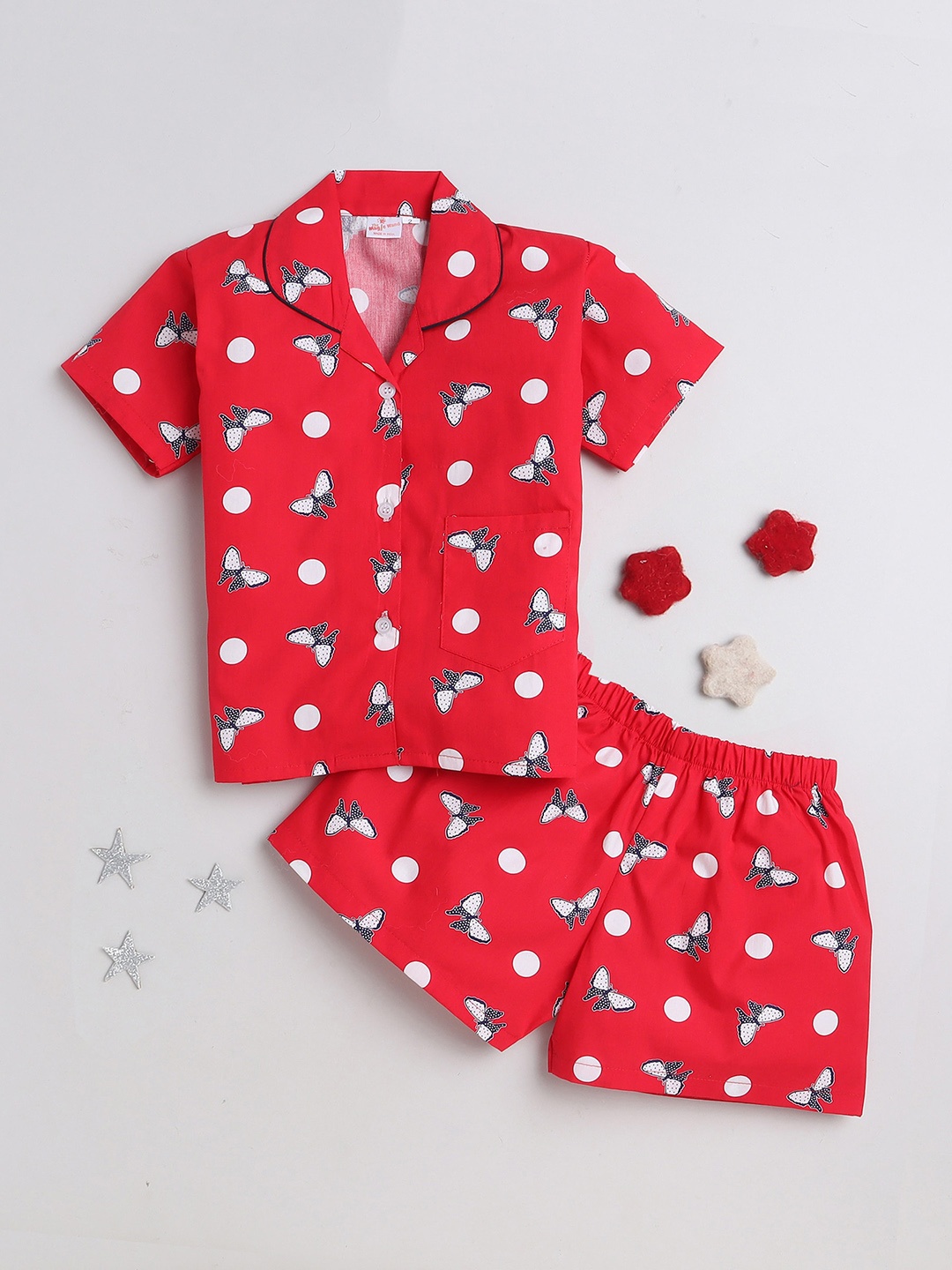 

The Magic Wand Kids Conversational Printed Pure Cotton Night Suit, Red