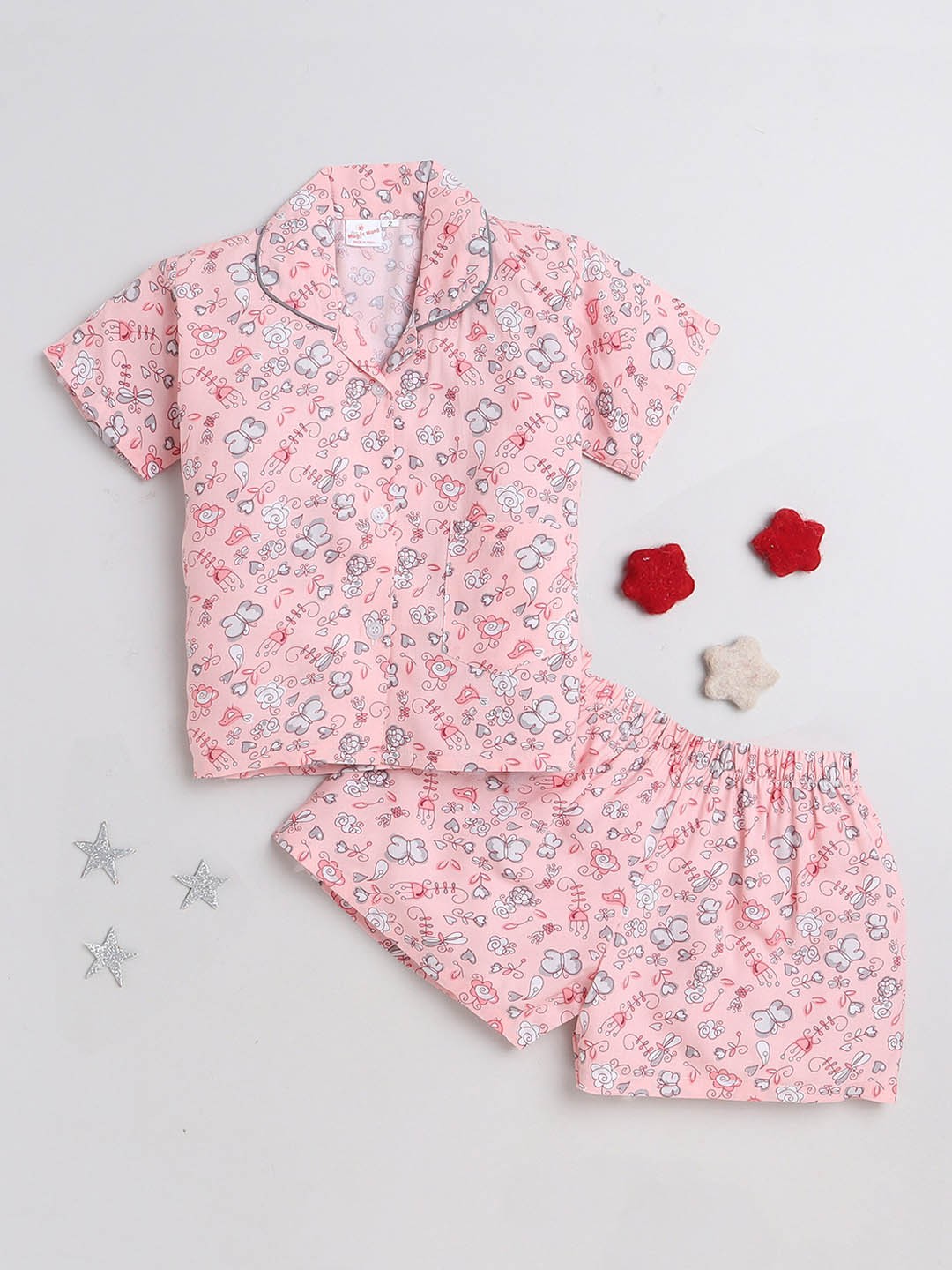 

The Magic Wand Kids Conversational Printed Pure Cotton Night Suit, Peach