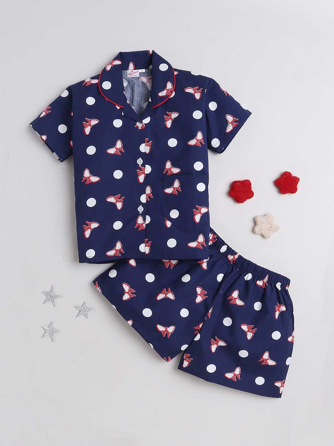 

The Magic Wand Kids Conversational Printed Pure Cotton Night Suit, Navy blue