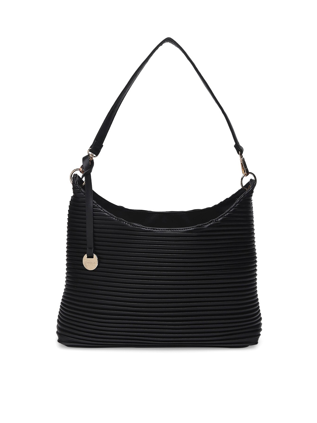 

Caprese Striped Structured Leather Hobo Bag, Black
