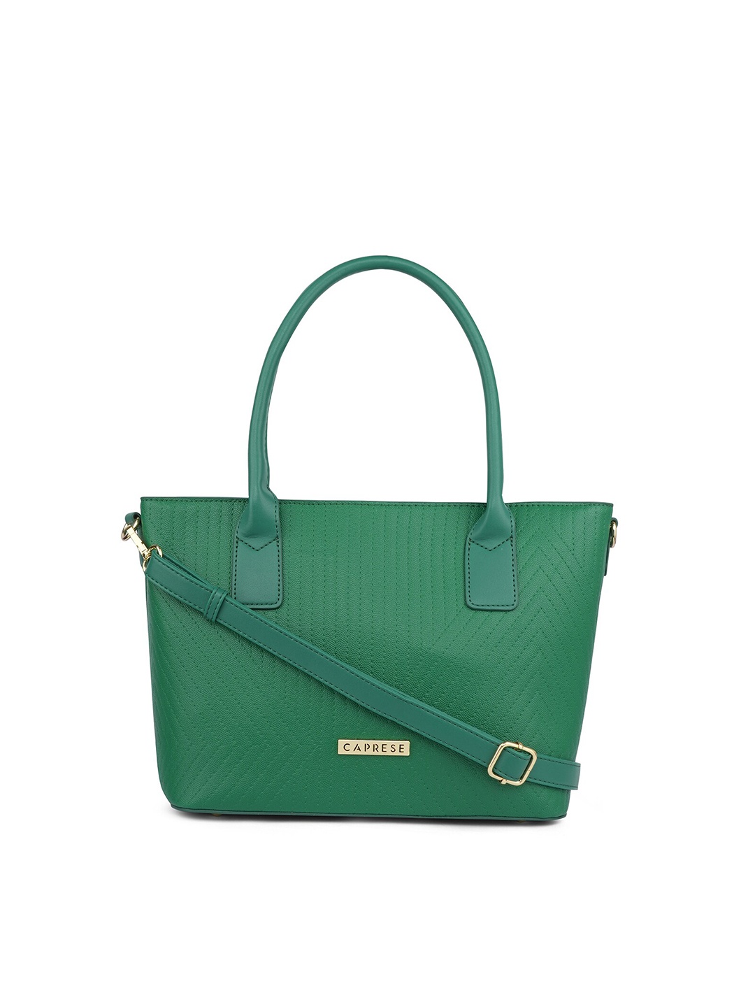 

Caprese Striped Structured Leather Shoulder Bag, Green