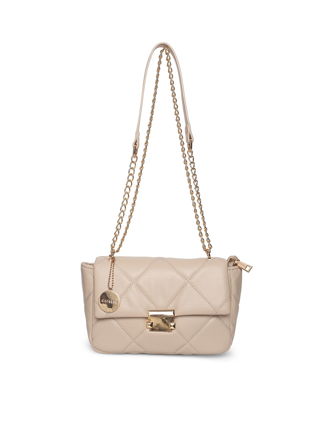 

Caprese Self Design Sling Bag with Quilted Detail, Cream