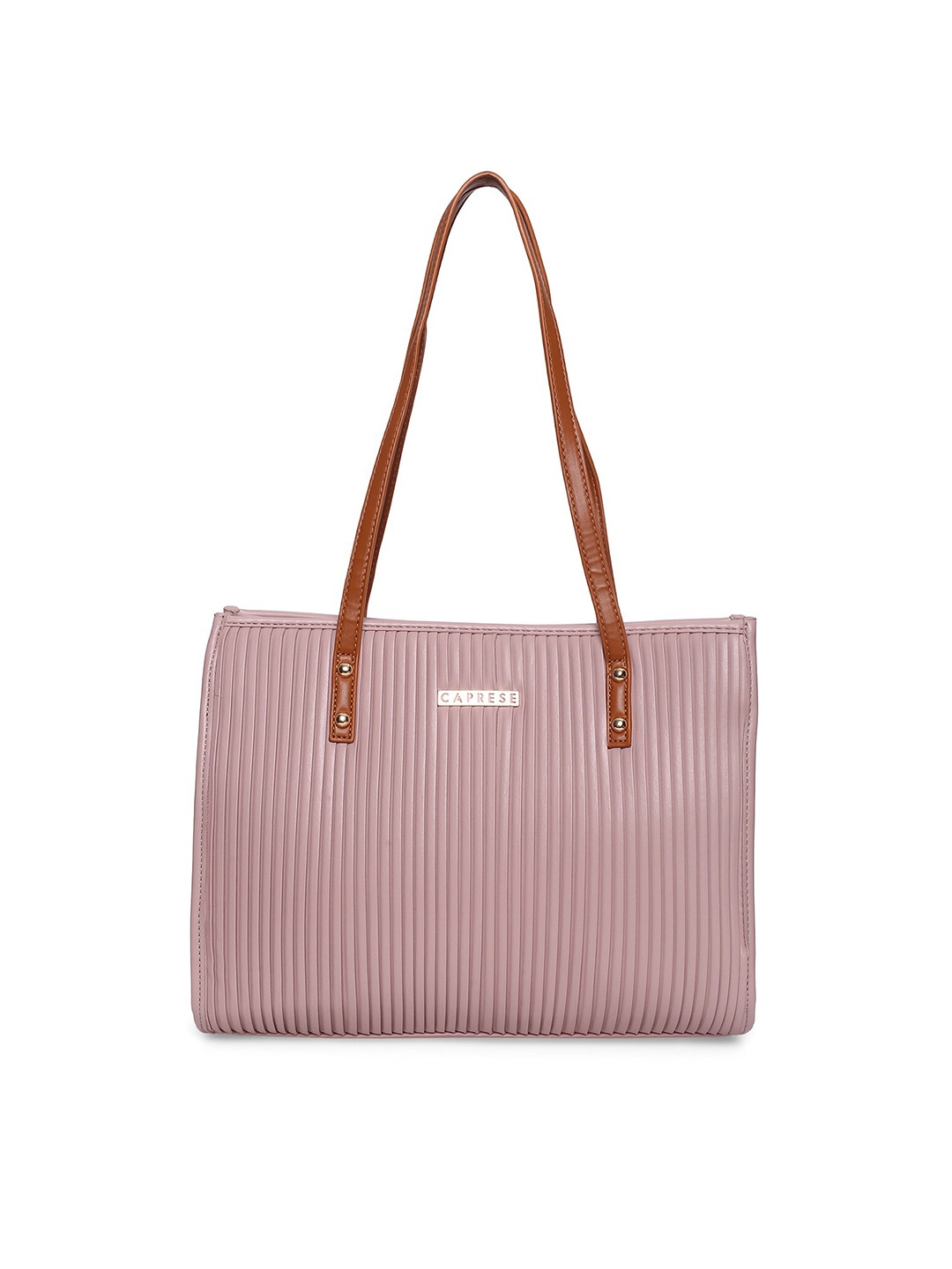 

Caprese Striped Structured Leather Shoulder Bag, Mauve