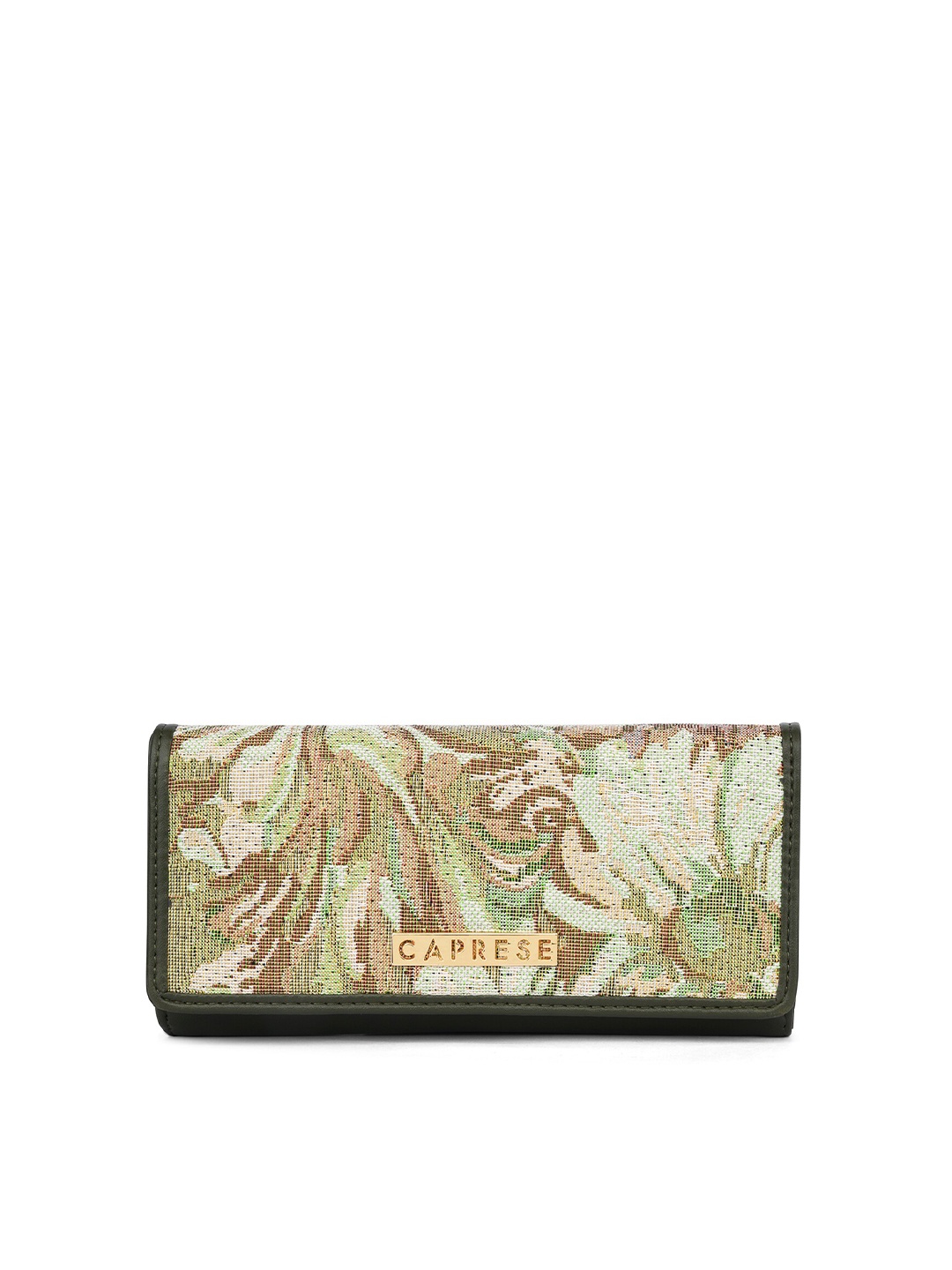 

Caprese Women Floral Printed Leather Three Fold Wallet, Green