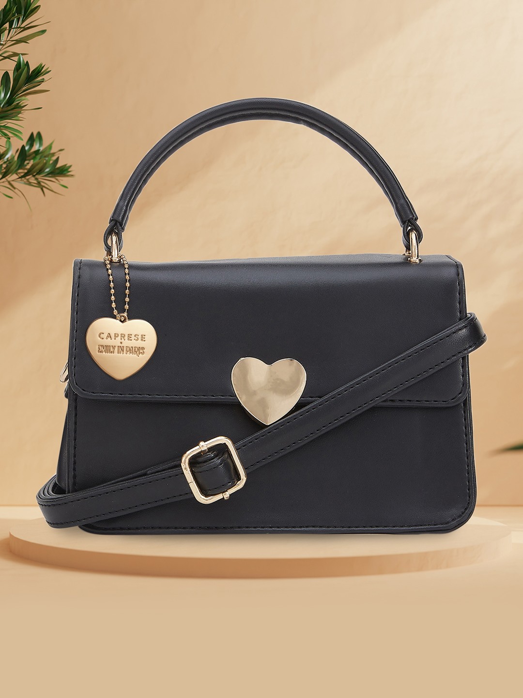

Caprese Emily in Paris Peach solid Medium Sling Handbag, Black