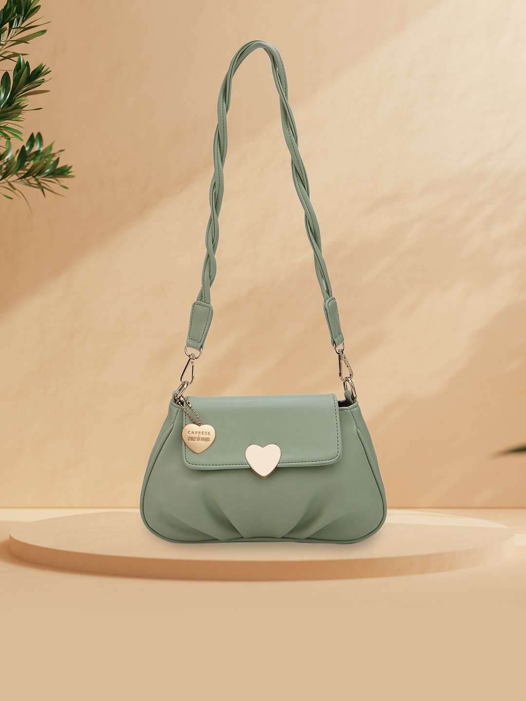 

Caprese Pleated Detail Twisted Sling Bag, Sea green