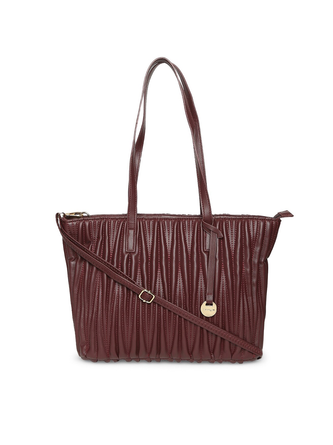 

Caprese Textured Self Design Leather Shoulder Bag With Quilted, Brown