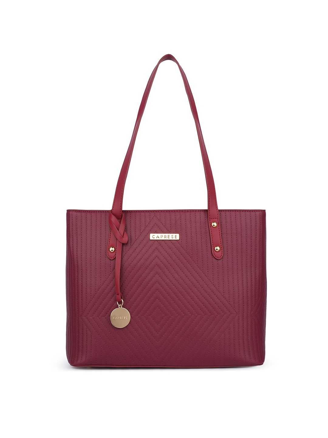 

Caprese Textured Quilted Structured Shoulder Bag, Maroon