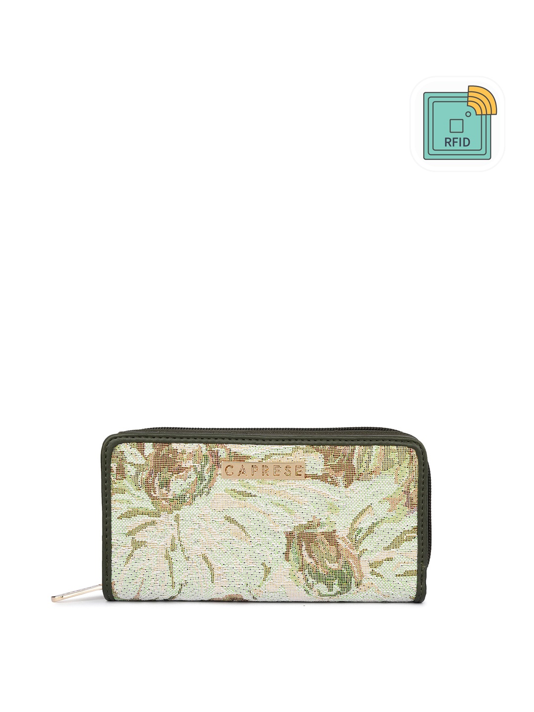 

Caprese Women Abstract Printed Leather Zip Around Wallet, Green