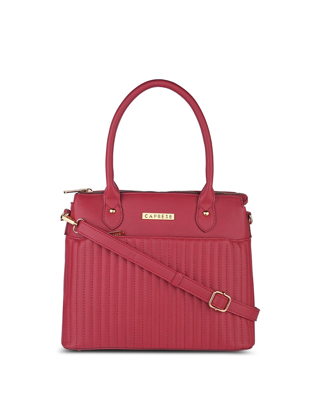 

Caprese Striped Structured Leather Shoulder Bag, Red