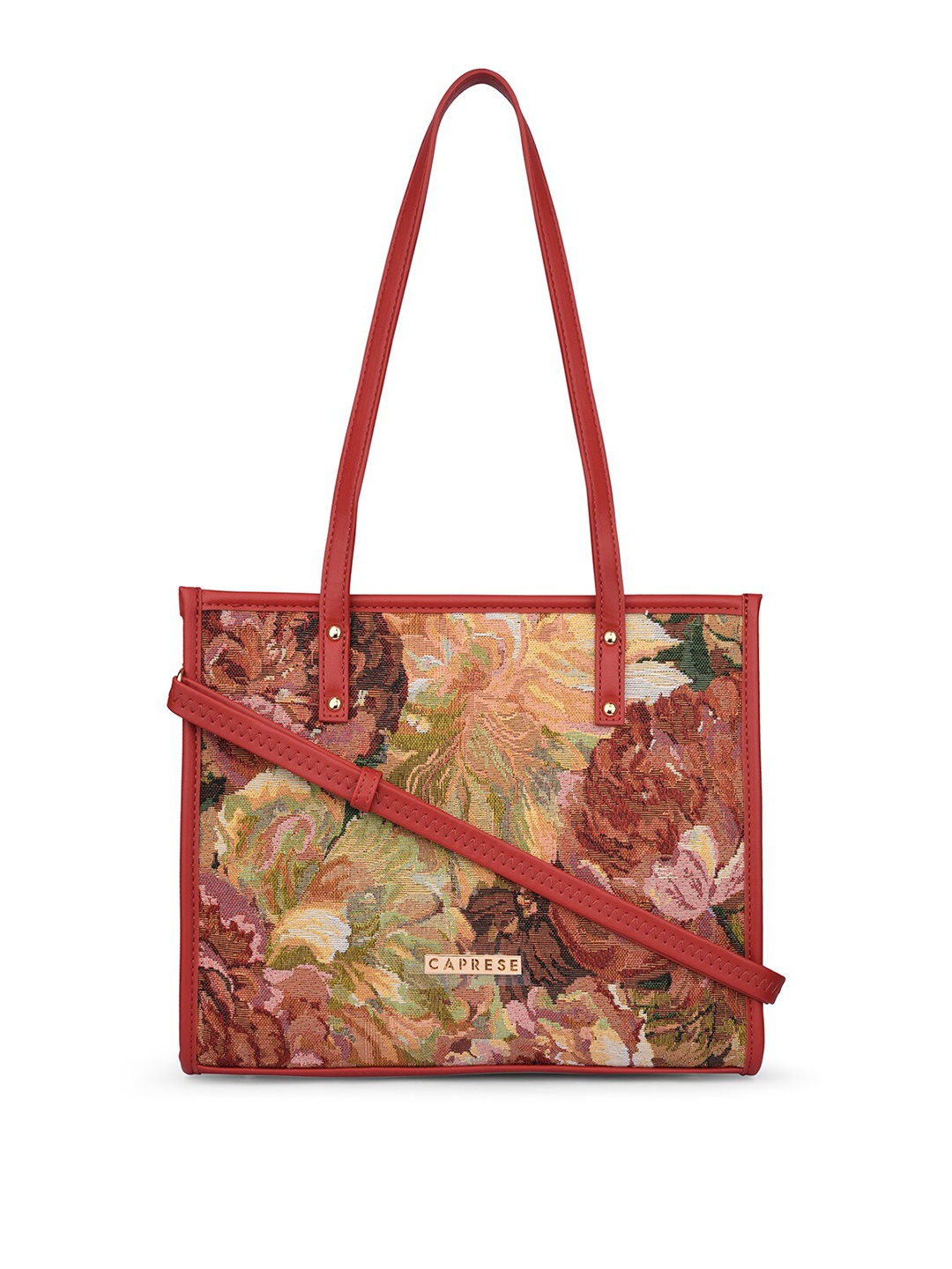 

Caprese Floral Printed Structured Leather Shoulder Bag, Brown