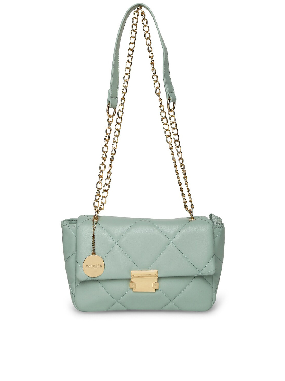 

Caprese Structured Leather Sling Bag With Quilted Detail, Green