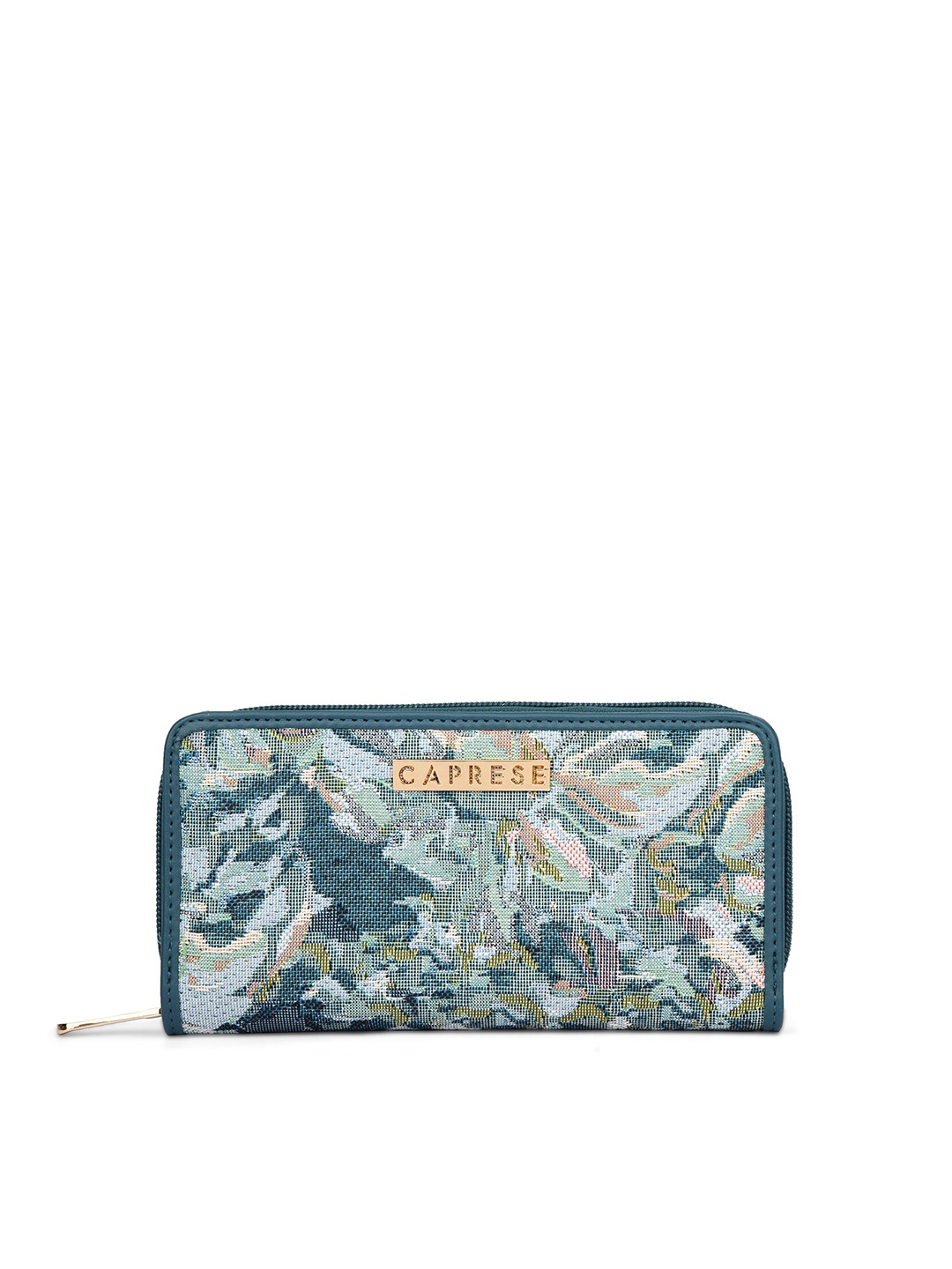 

Caprese Women Abstract Printed Leather Zip Around Wallet, Blue