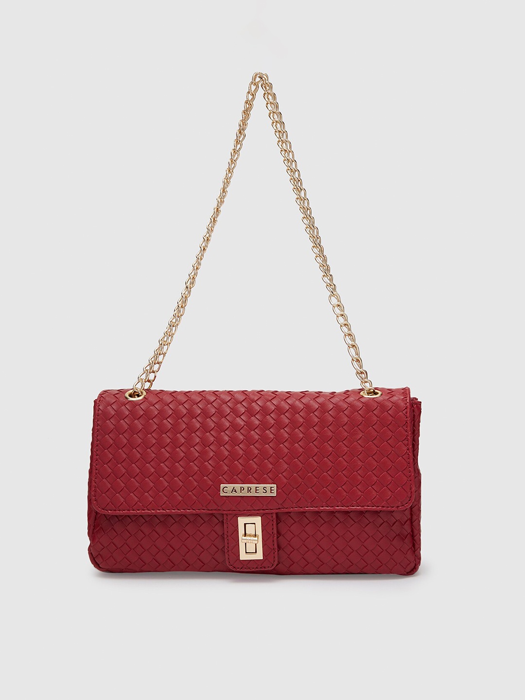 

Caprese Geometric Textured Leather Structured Sling Bag, Red