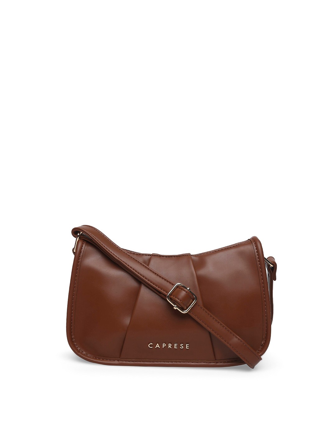 

Caprese Structured Leather Sling Bag With Pleated Detail, Brown