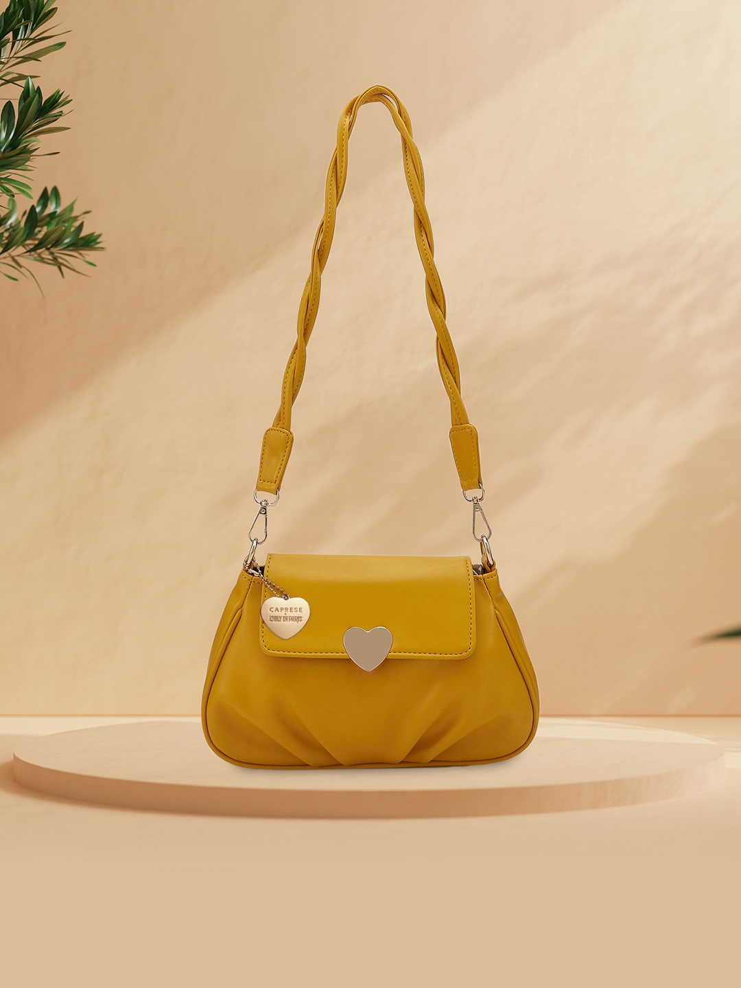 

Caprese Emily in Paris Textured Structured Sling Bag, Yellow