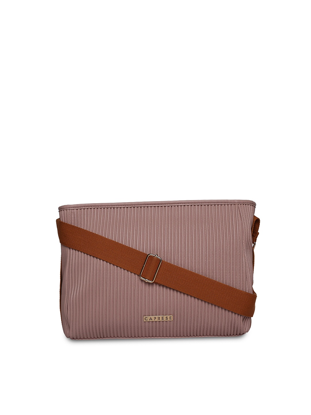 

Caprese Striped Structured Leather Sling Bag, Mauve