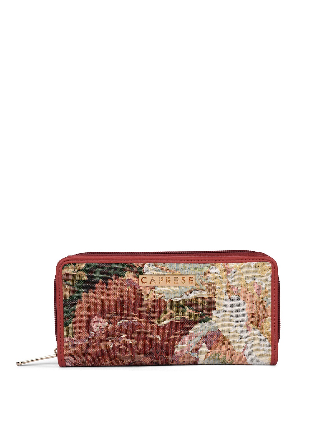 

Caprese Women Self Design Leather Two Fold Wallet, Red