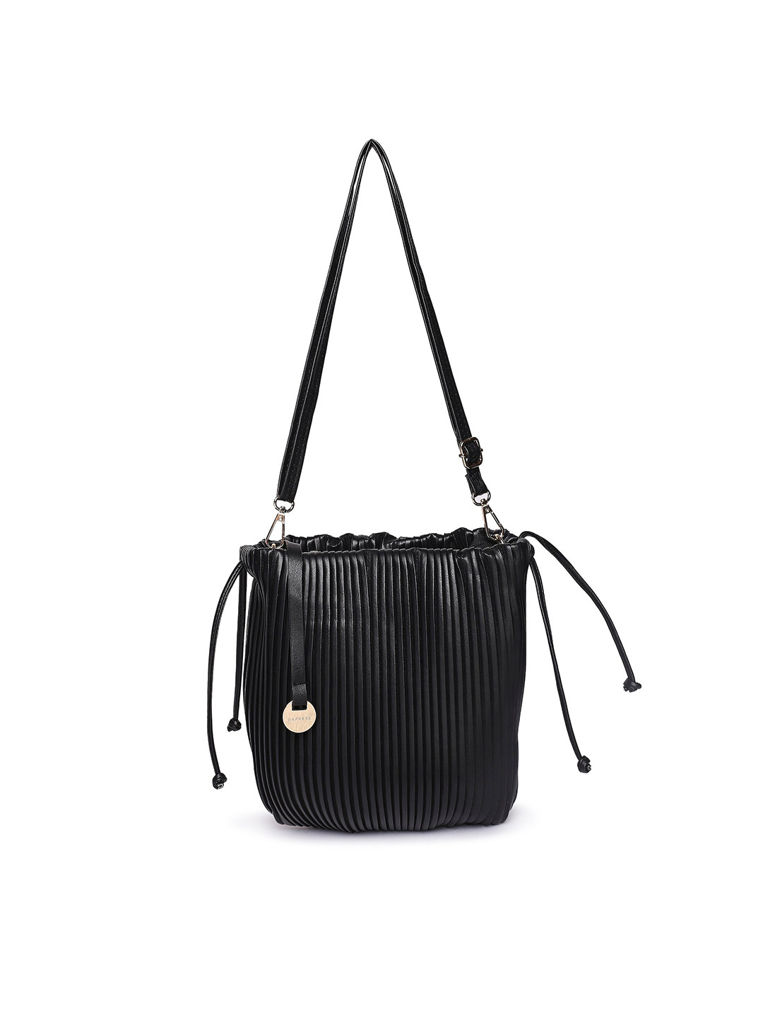 

Caprese Striped Structured Leather Sling Bag, Black