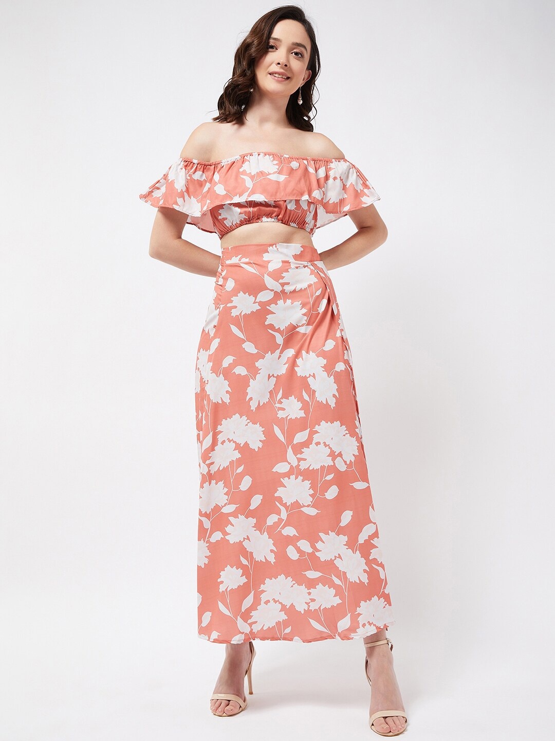 

COLOR CAPITAL Floral Printed Top With Skirt, Peach