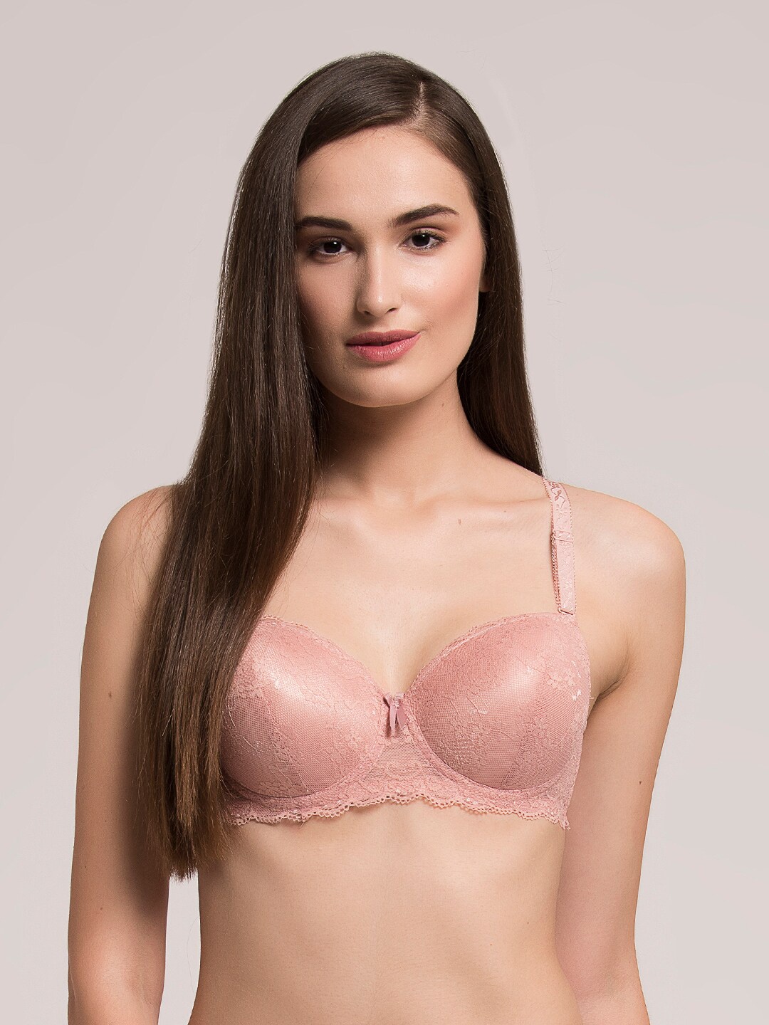 

MAKCLAN Floral Plunge Bra - Medium Coverage Underwired Lightly Padded, Pink