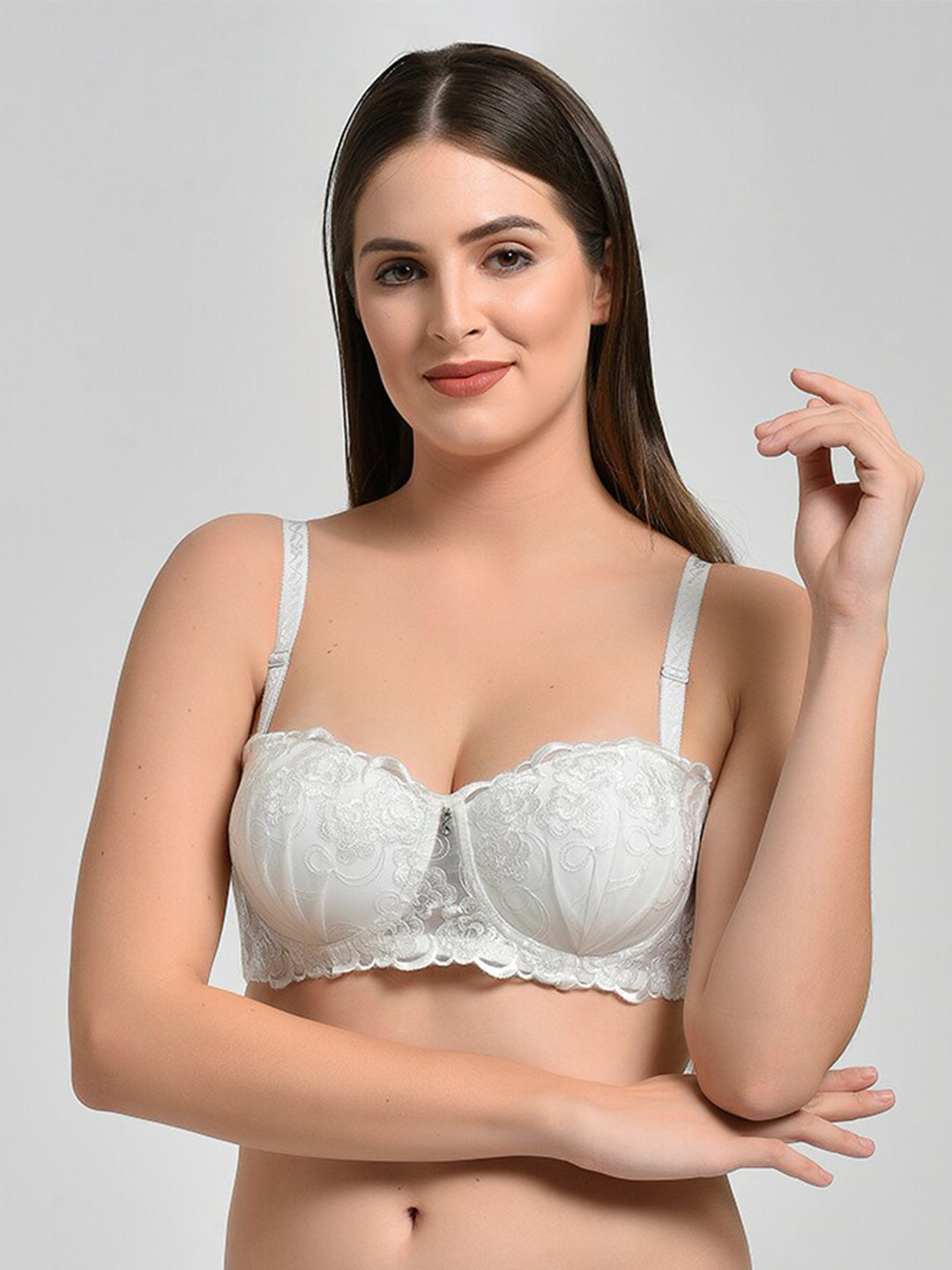 

MAKCLAN Lightly Padded All Day Comfort Underwired Dry Fit Balconette Bra, White