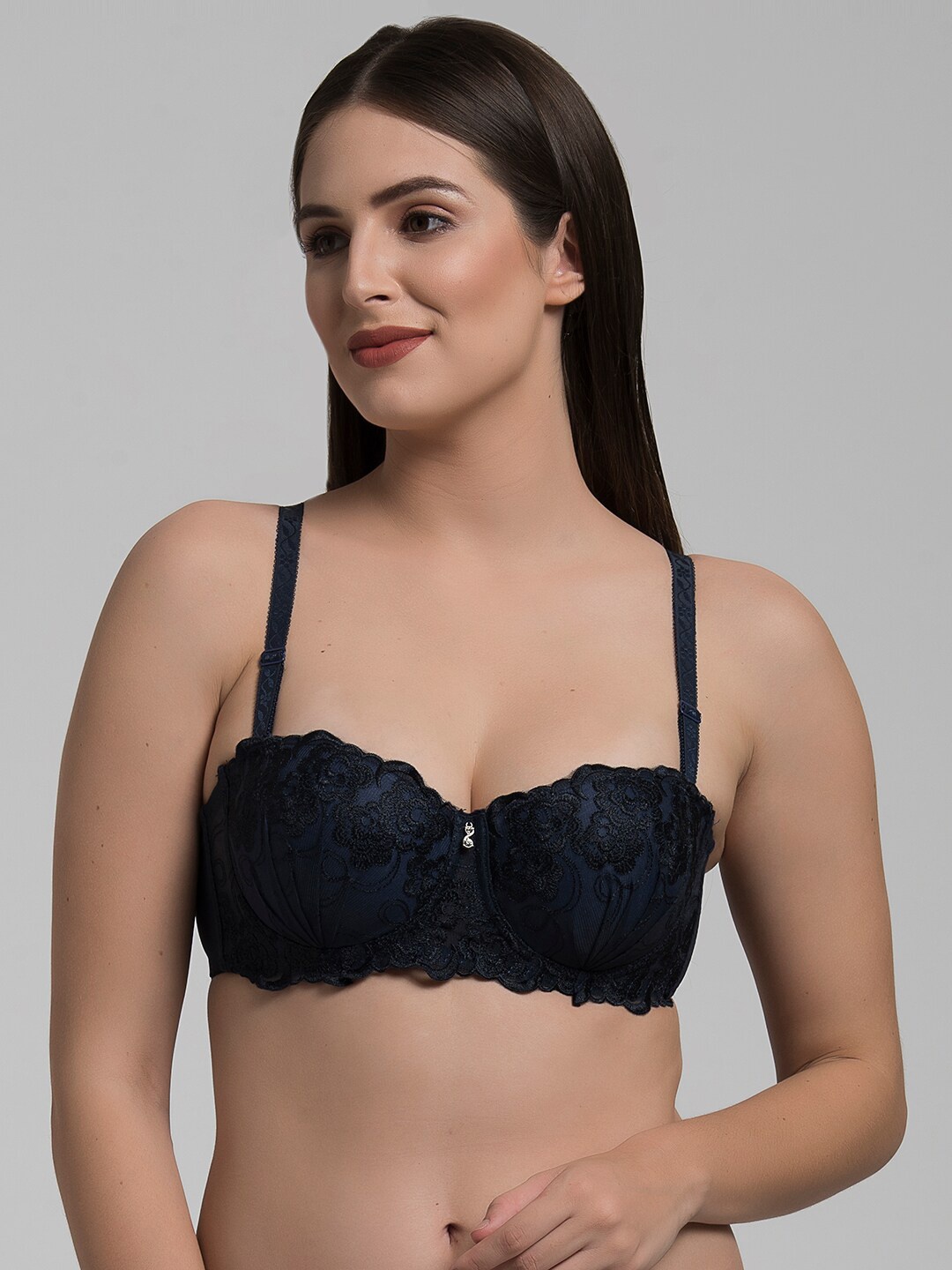 

MAKCLAN Lightly Padded All Day Comfort Underwired Dry Fit Balconette Bra, Blue