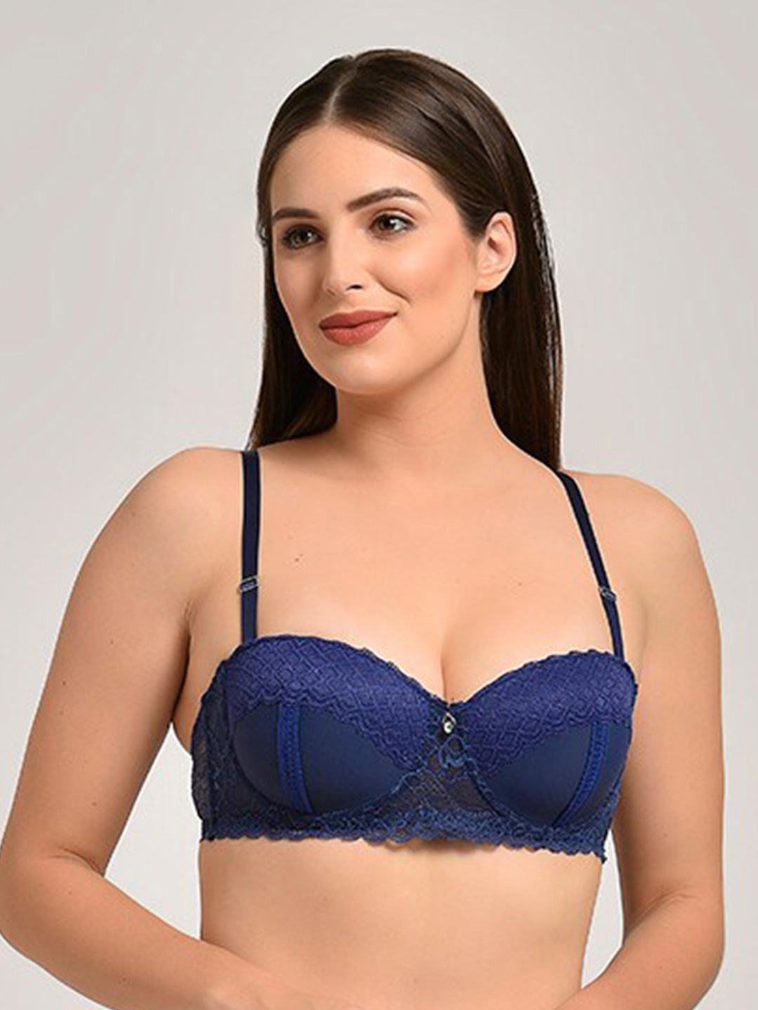 

MAKCLAN Balconette Bra - Medium Coverage Underwired Lightly Padded, Blue