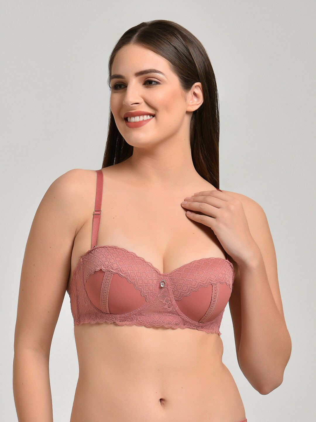 

MAKCLAN Balconette Bra - Medium Coverage Underwired Lightly Padded, Pink