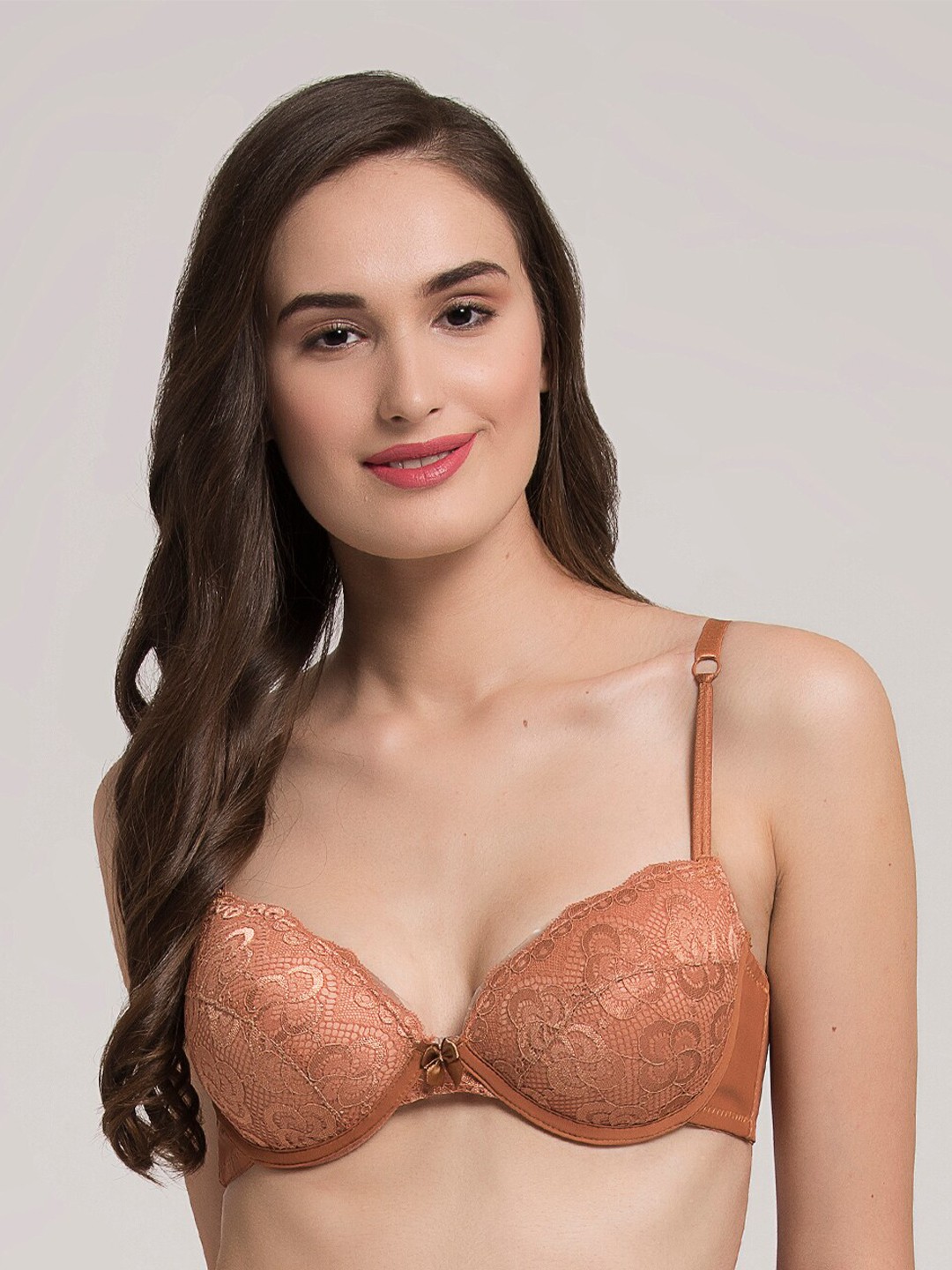 

MAKCLAN Medium Coverage Underwired Lightly Padded Plunge Bra, Brown