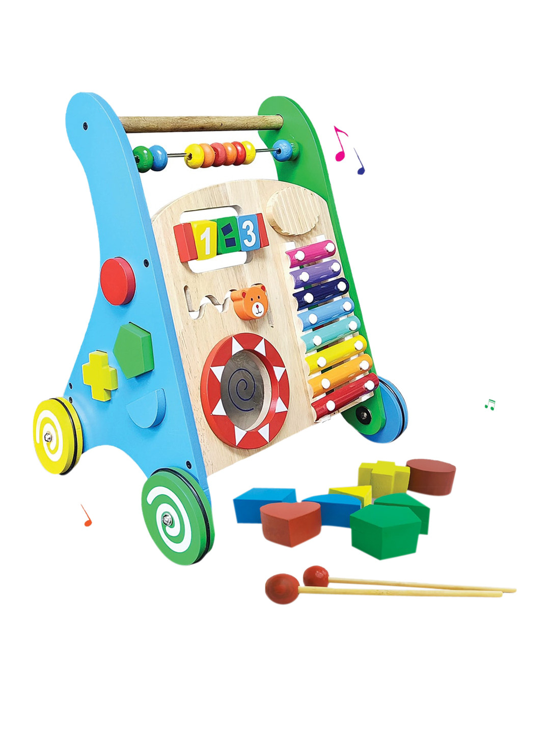 

WEMBLEY Kids 8-in-1 Wooden Activity Push Walker, Blue