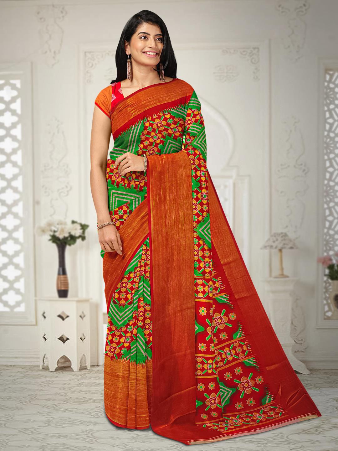 

Kalamandir Bandhani Printed Silk Blend Saree, Green