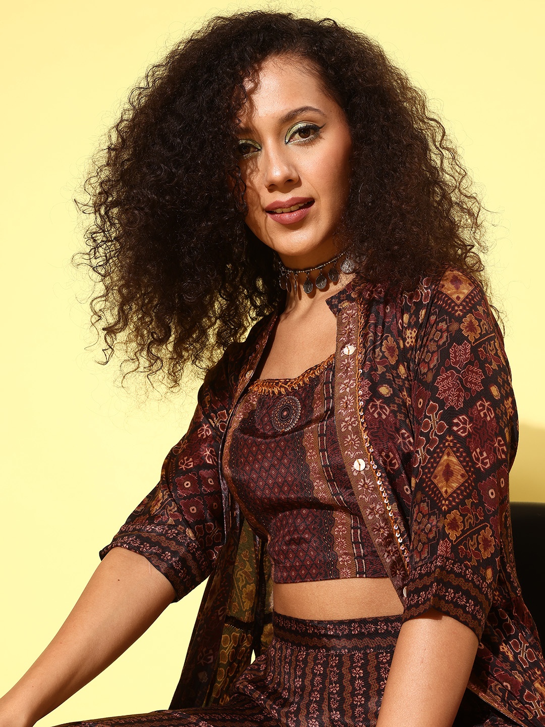 

ZOLA Women Brown Printed Top with Trousers