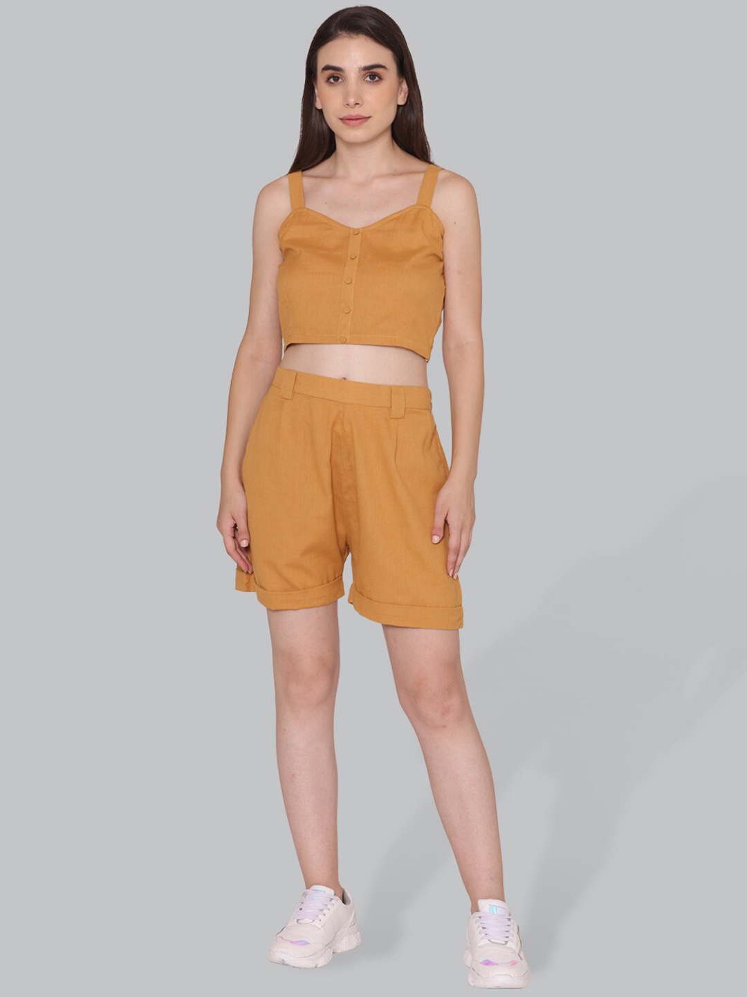 

CUFFS N LASHES V-Neck Sleeveless Top & Shorts, Tan
