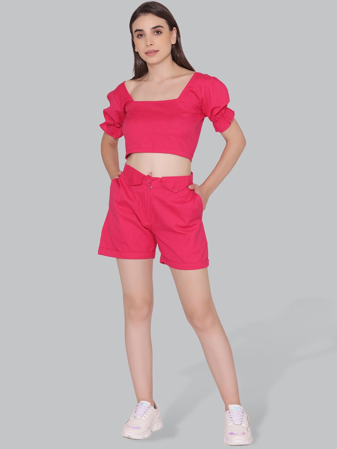 

CUFFS N LASHES Crop Top & Shorts Co-Ord Set, Pink