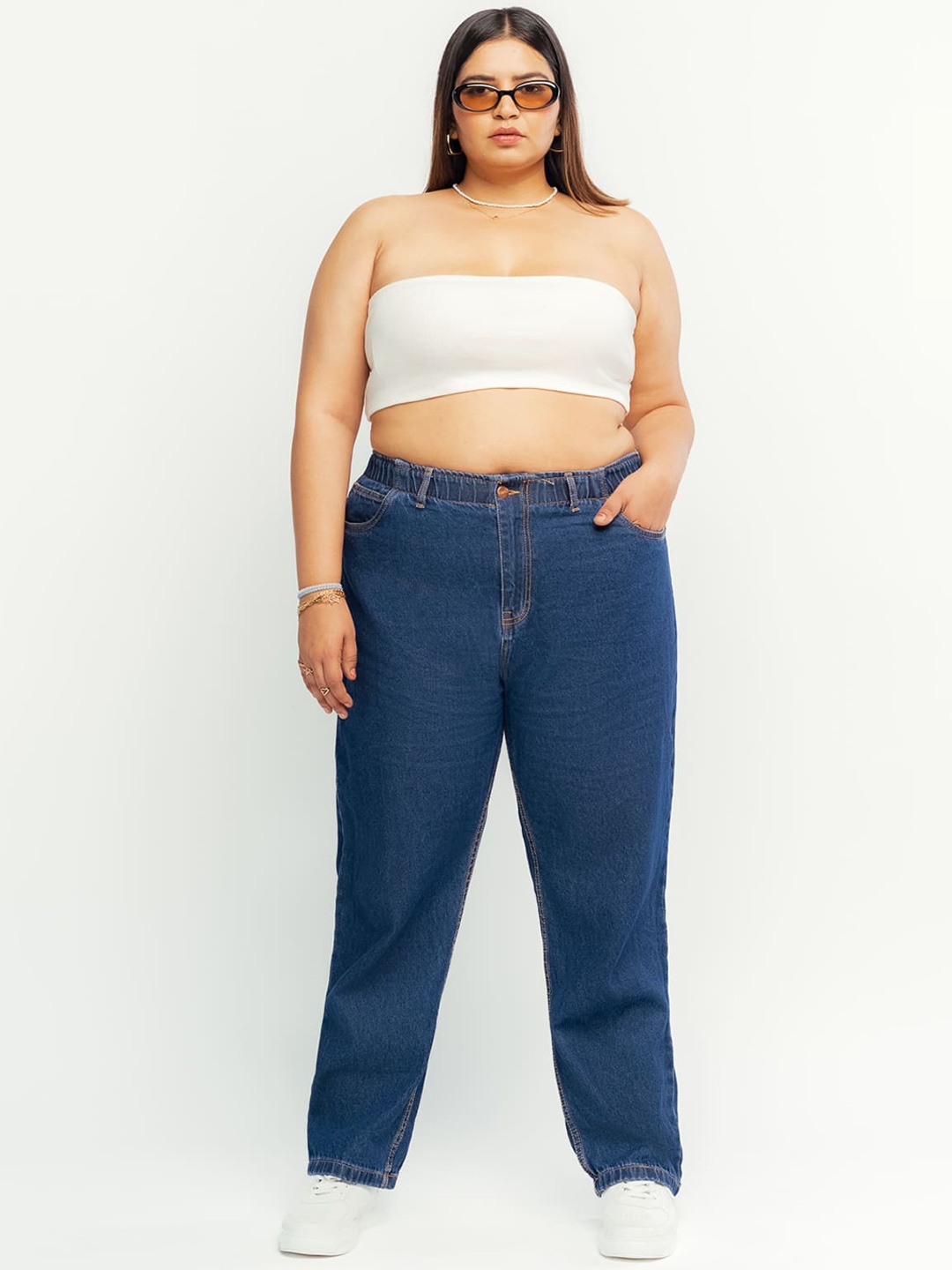 

FREAKINS Women Plus Size High-Rise Mom Fit Jeans, Blue