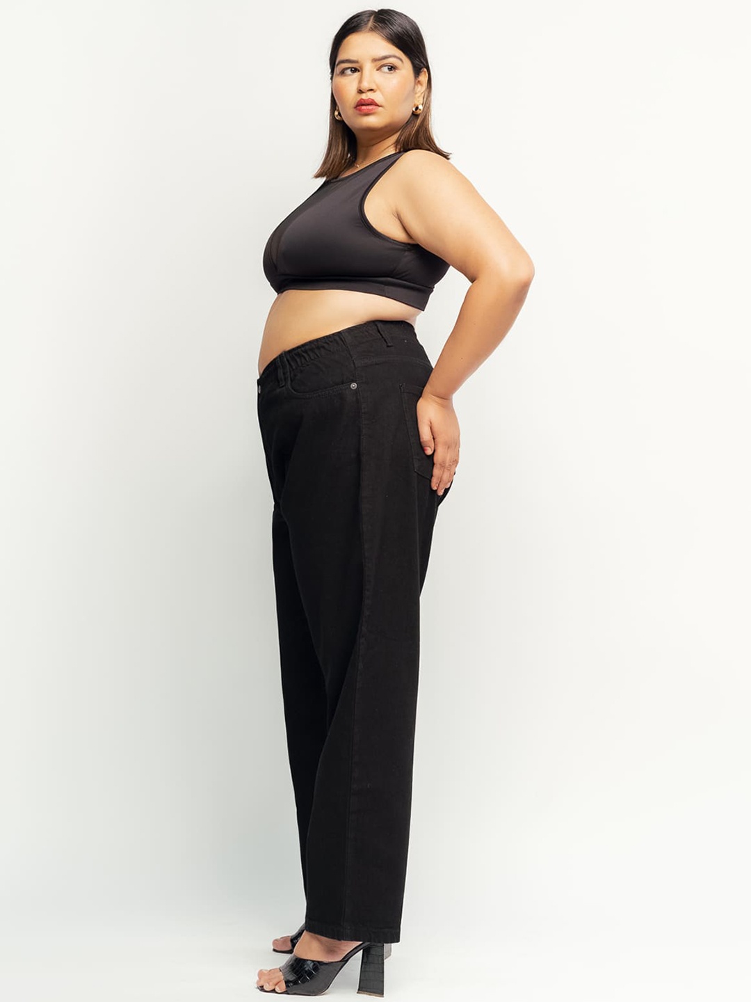 

FREAKINS Women Plus Size High-Rise Mom Fit Jeans, Black